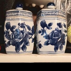 Blue and White Floral Ceramic Jars